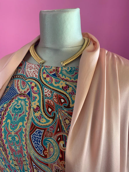 LUCE - Spolverino in 100% seta - rosa con fantasia cachemire sul retro