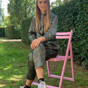 William Shakespeare - Pantaloni con tasche in raso animalier verde con tasche ed elastico in vita