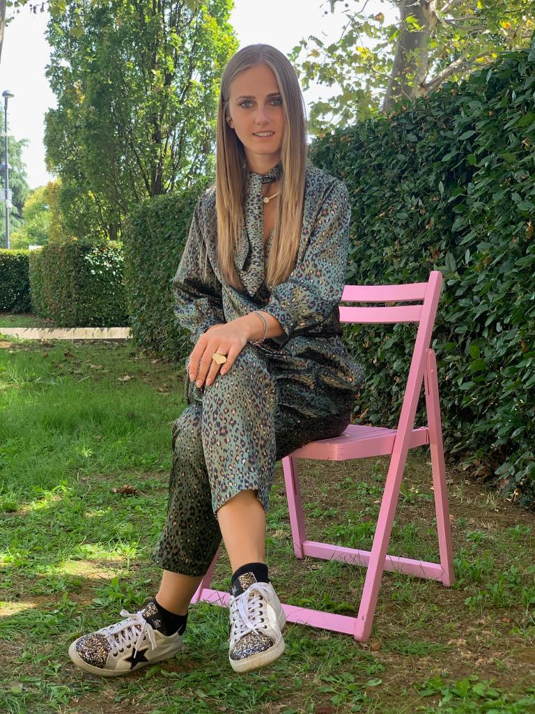 William Shakespeare - Pantaloni con tasche in raso animalier verde con tasche ed elastico in vita