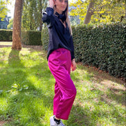 William Shakespeare - Pantaloni con tasche in raso fucsia con tasche ed elastico in vita