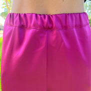 William Shakespeare - Pantaloni con tasche in raso fucsia con tasche ed elastico in vita
