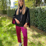 William Shakespeare - Pantaloni con tasche in raso fucsia con tasche ed elastico in vita