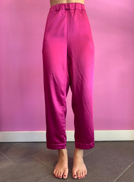 William Shakespeare - Pantaloni con tasche in raso fucsia con tasche ed elastico in vita