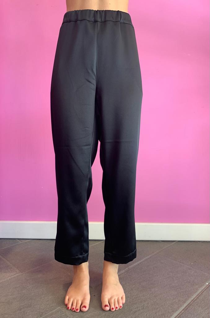 William Shakespeare - Pantaloni con tasche in raso nero con tasche ed elastico in vita