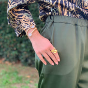 William Shakespeare - Pantaloni con tasche in raso verde con tasche ed elastico in vita