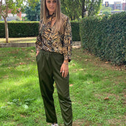 William Shakespeare - Pantaloni con tasche in raso verde con tasche ed elastico in vita