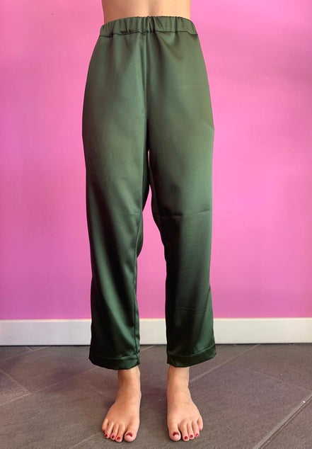 William Shakespeare - Pantaloni con tasche in raso verde con tasche ed elastico in vita