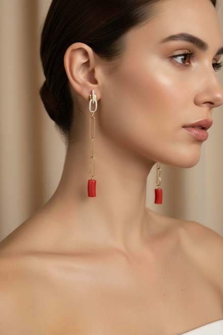 Collezione Mediterranea - Orecchini barilotti di corallo rosso italiano