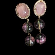Orecchini  - quarzo fantasma verde  con quarzo rosa