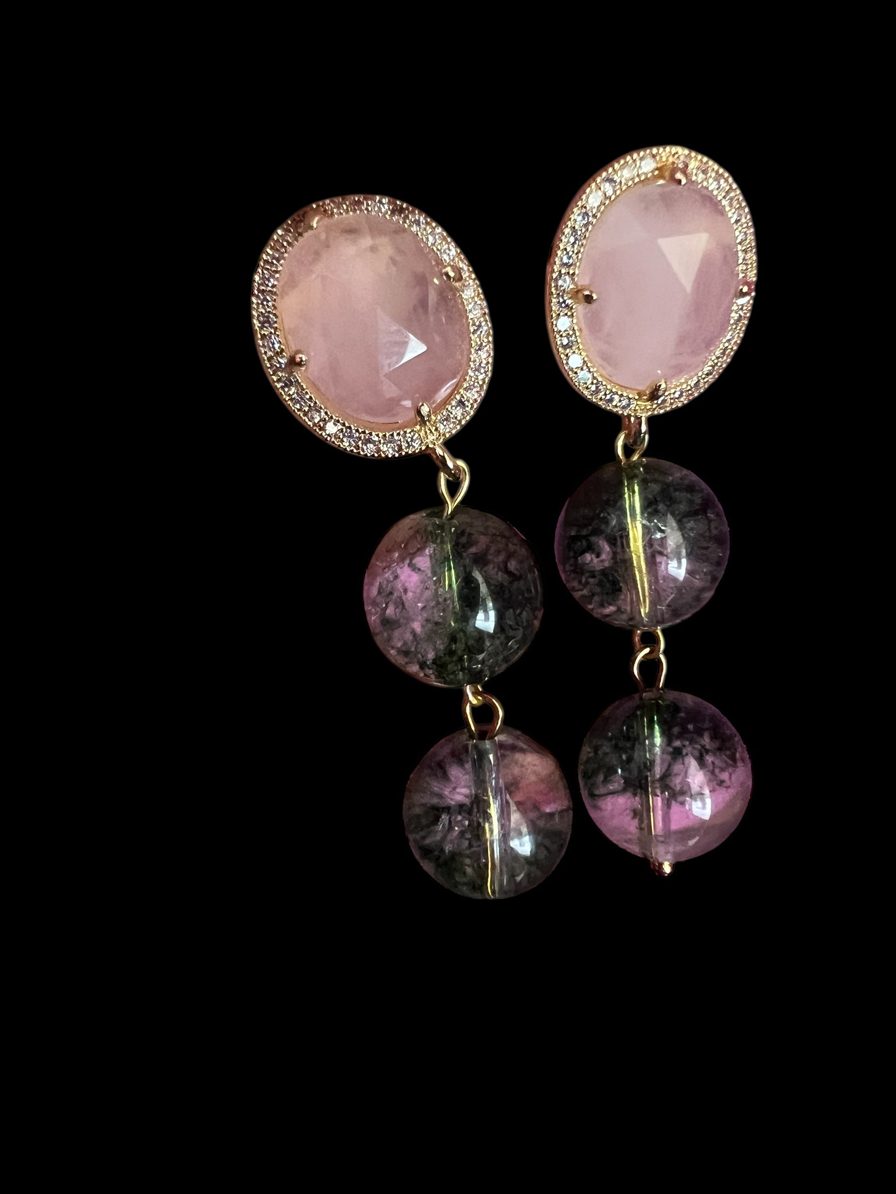 Orecchini  - quarzo fantasma verde  con quarzo rosa