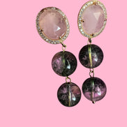 Orecchini  - quarzo fantasma verde  con quarzo rosa