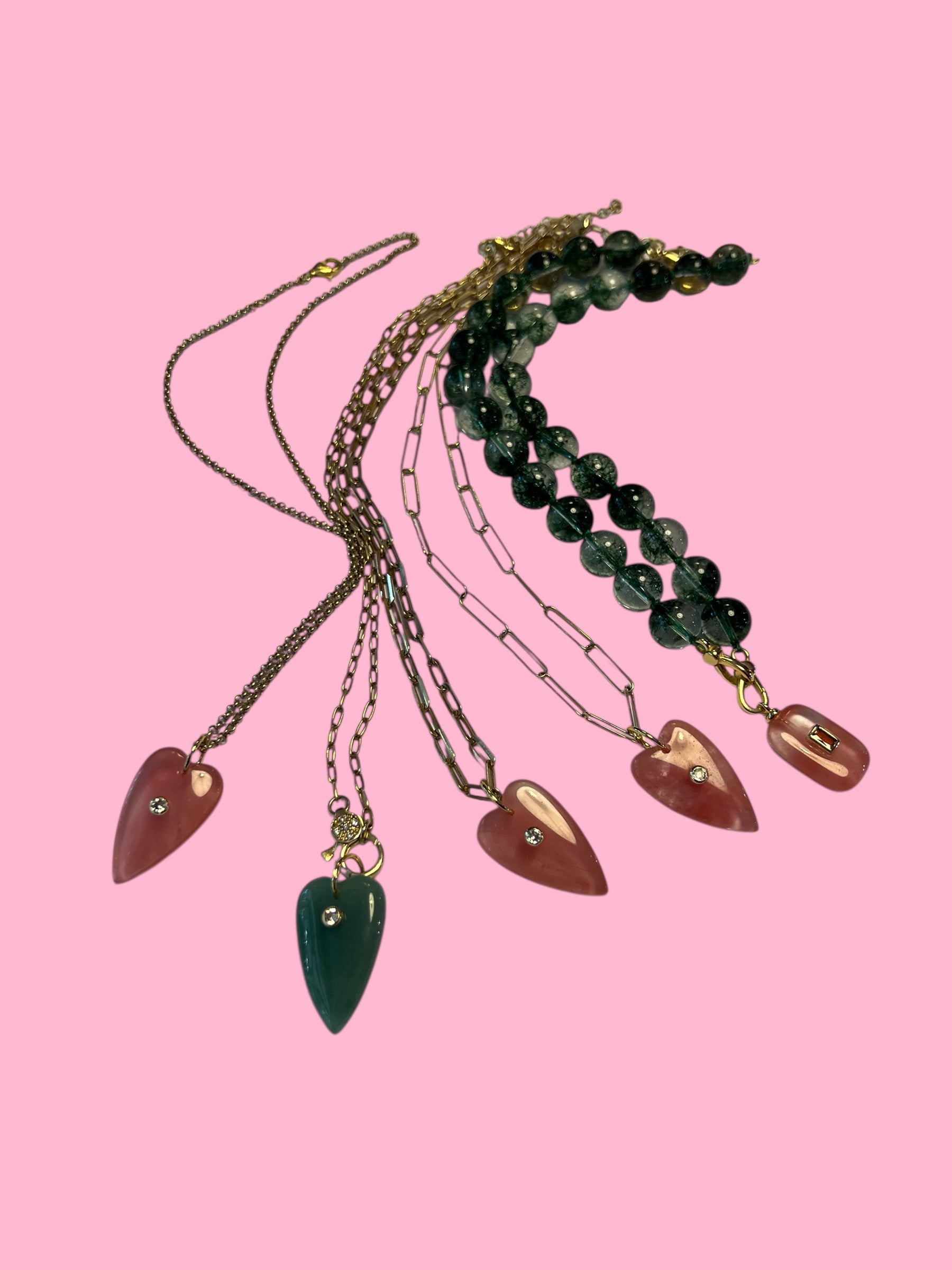Collana JAIPUR - Catena argento   925 e pendente   cuore quarzo fragola