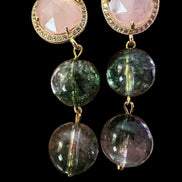 Orecchini  - quarzo fantasma verde  con quarzo rosa
