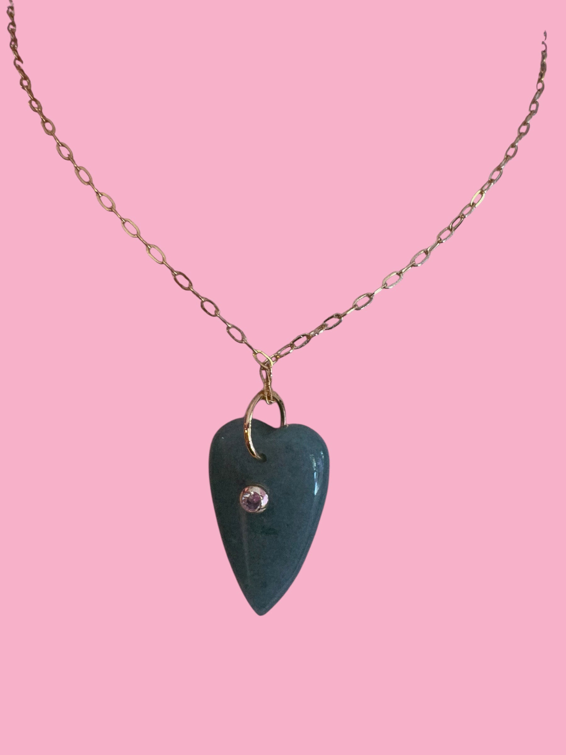Collana JAIPUR - Catena argento    925 e pendente    cuore avventurina verde