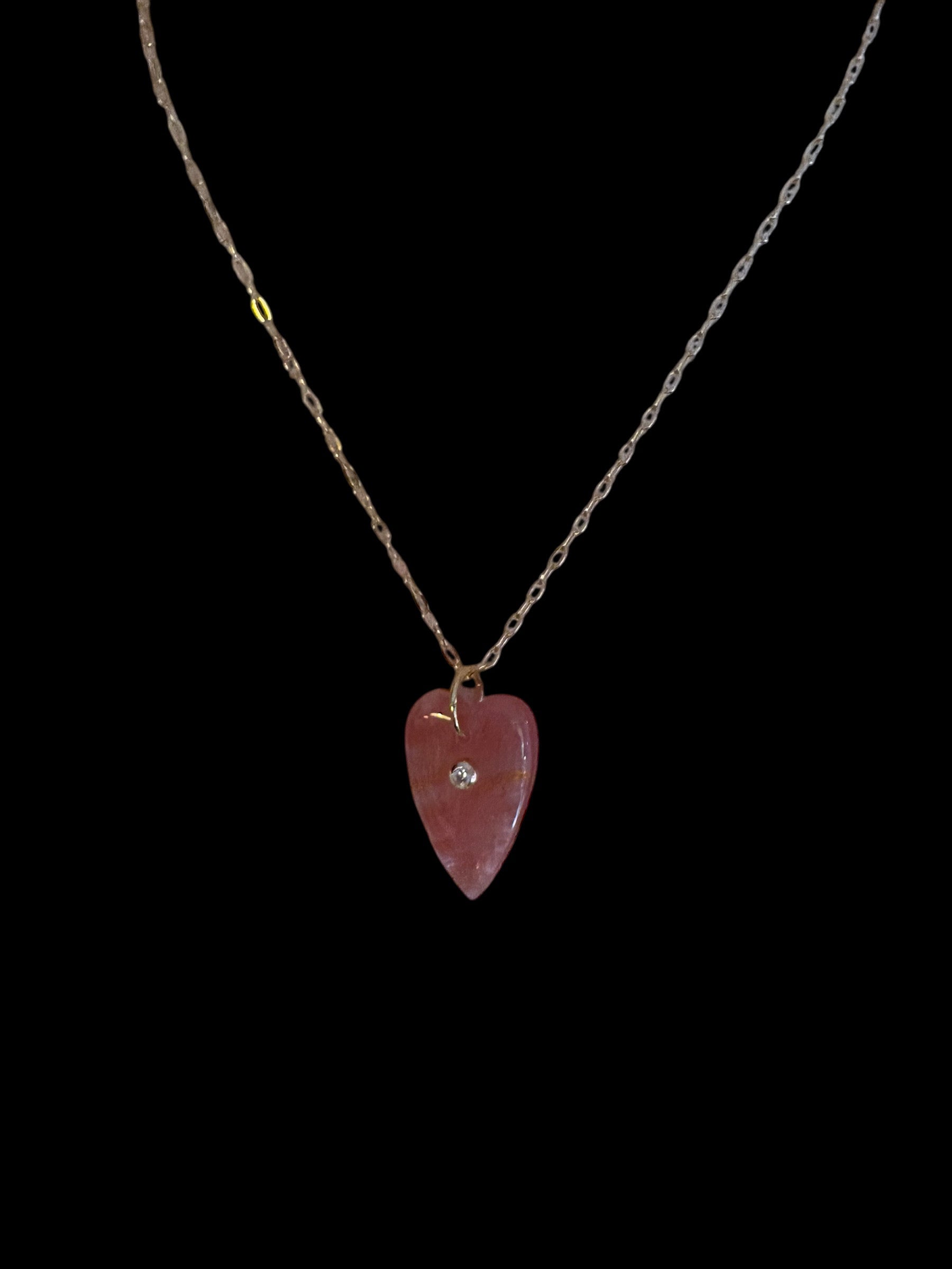 Collana JAIPUR - Catena argento   925 e pendente   cuore quarzo fragola