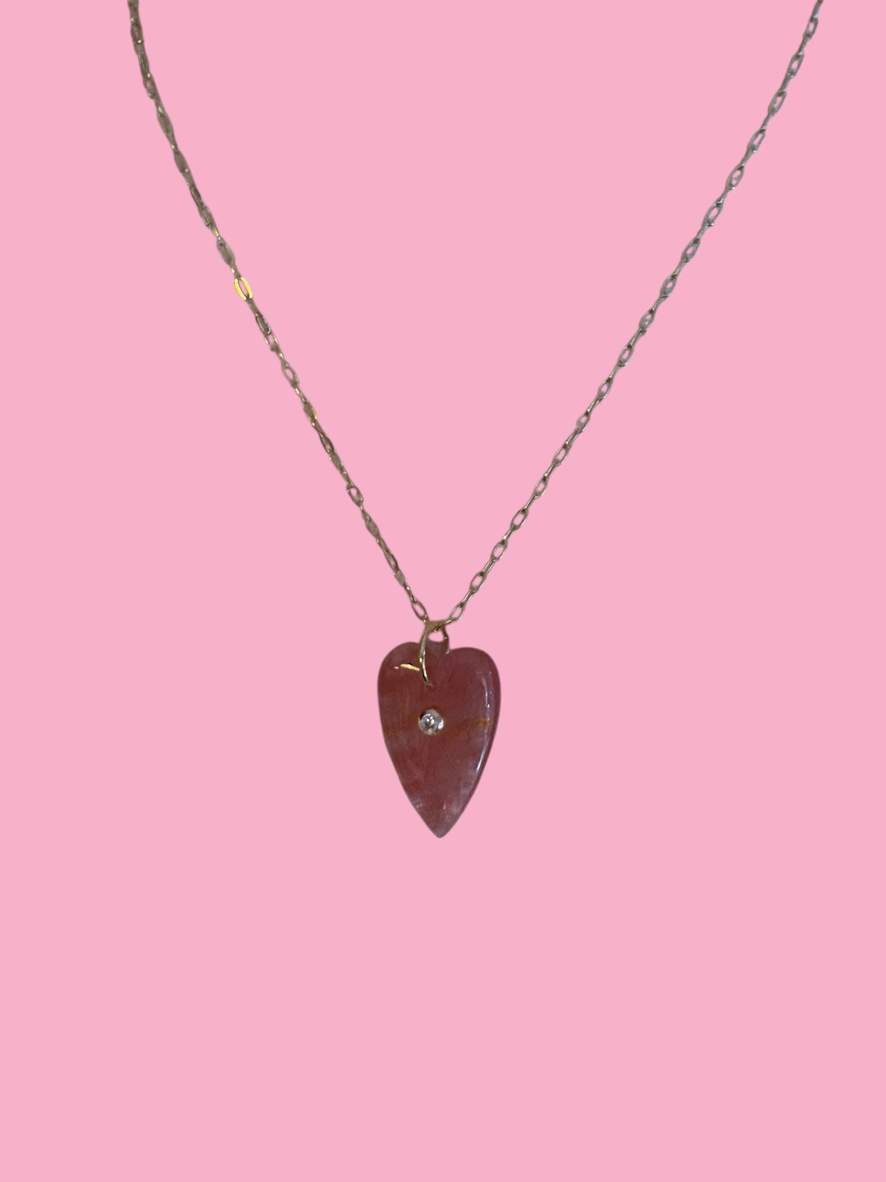 Collana JAIPUR - Catena argento   925 e pendente   cuore quarzo fragola