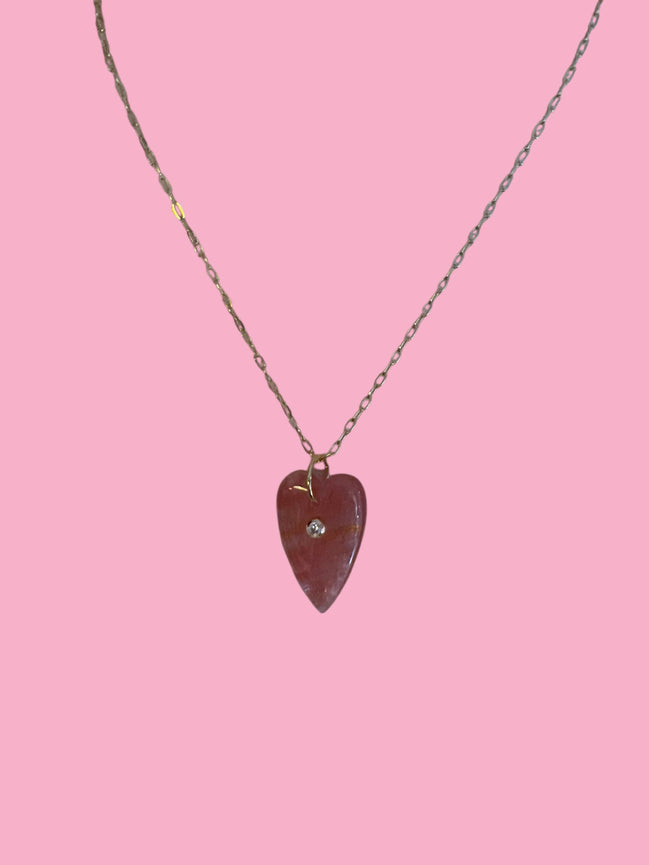 Collana JAIPUR - Catena argento   925 e pendente   cuore quarzo fragola
