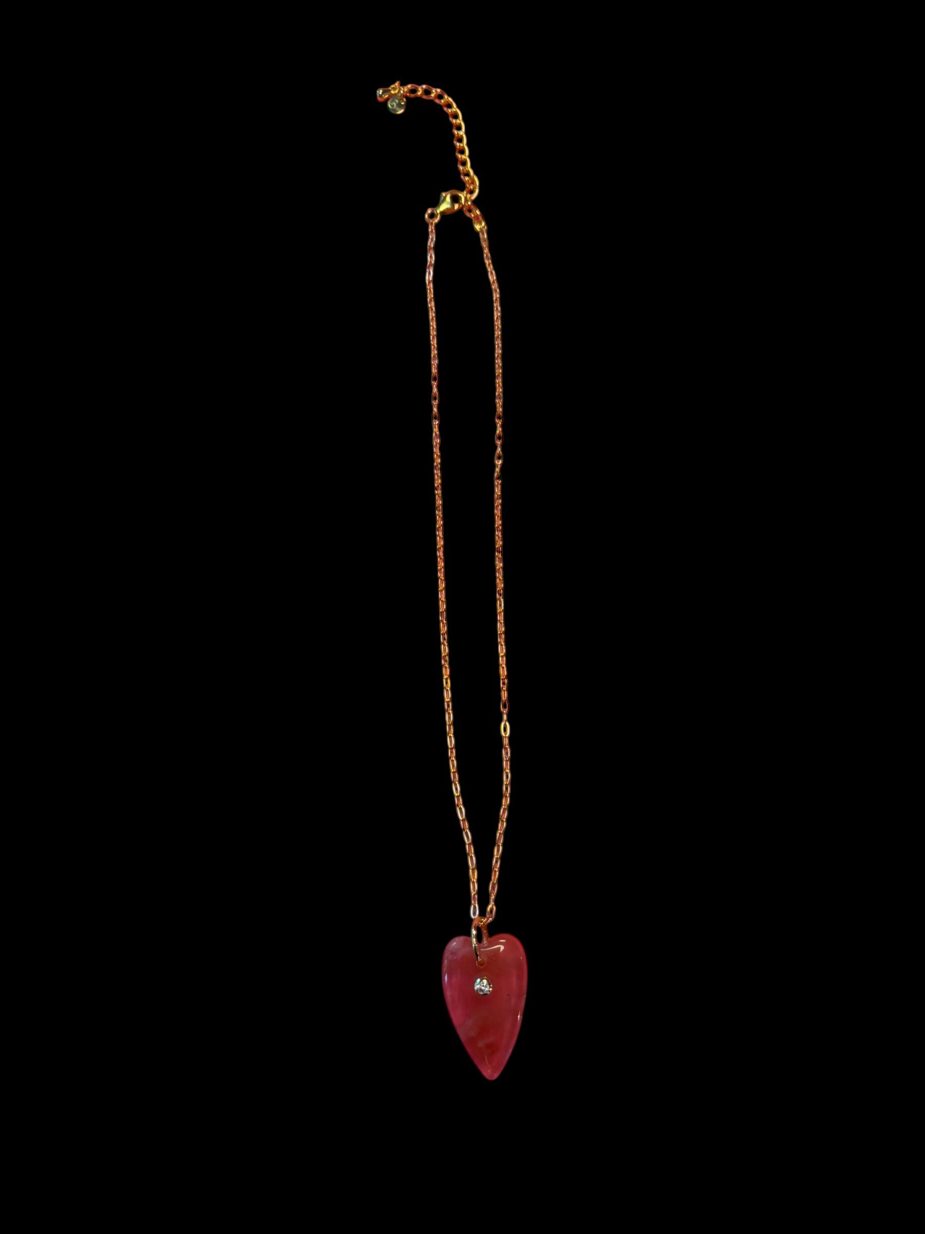 Collana JAIPUR - Catena argento   925 e pendente   cuore quarzo fragola