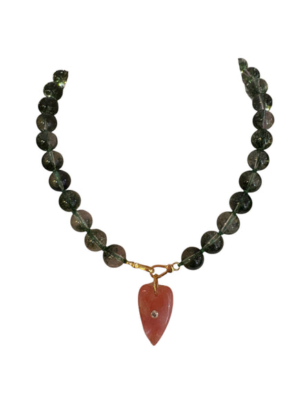 Collana JAIPUR - Quarzo fantasma verde e pendente quarzo fragola cuore