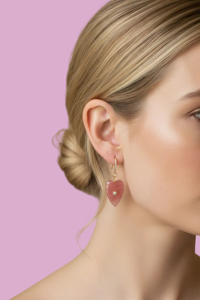 Orecchini  Collezione JAIPUR-  cuore quarzo fragola argento 925