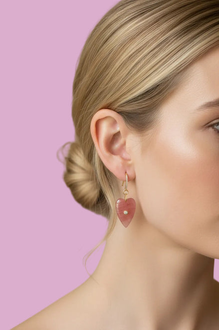 Orecchini  Collezione JAIPUR-  cuore quarzo fragola argento 925