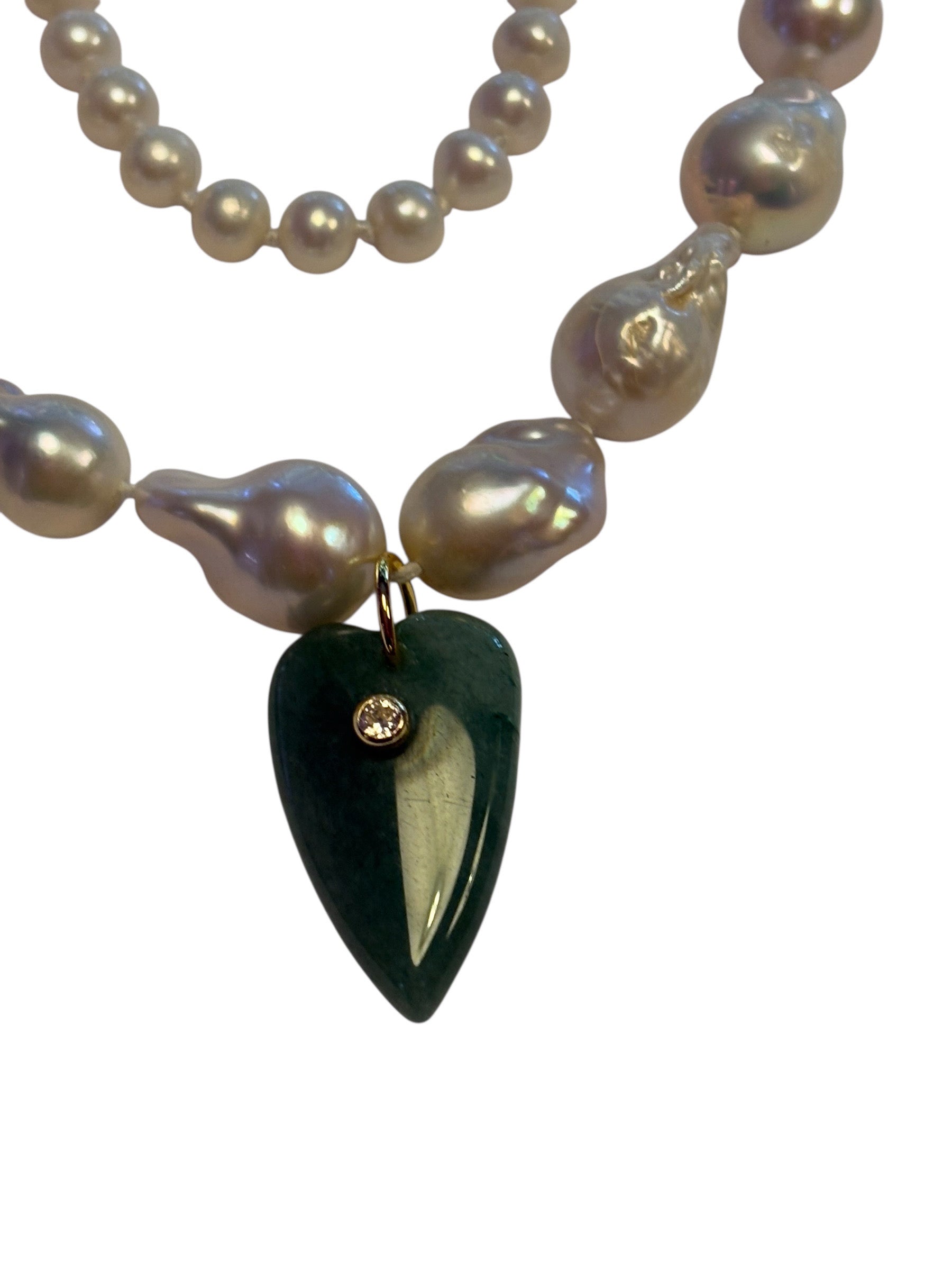 Collana JAIPUR - Perle barocche e pendente cuore avventurina verde