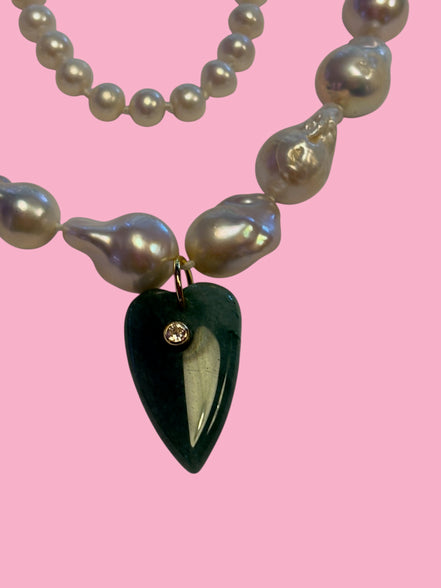 Collana JAIPUR - Perle barocche e pendente cuore avventurina verde