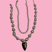 Collana JAIPUR - Perle barocche e pendente cuore avventurina verde