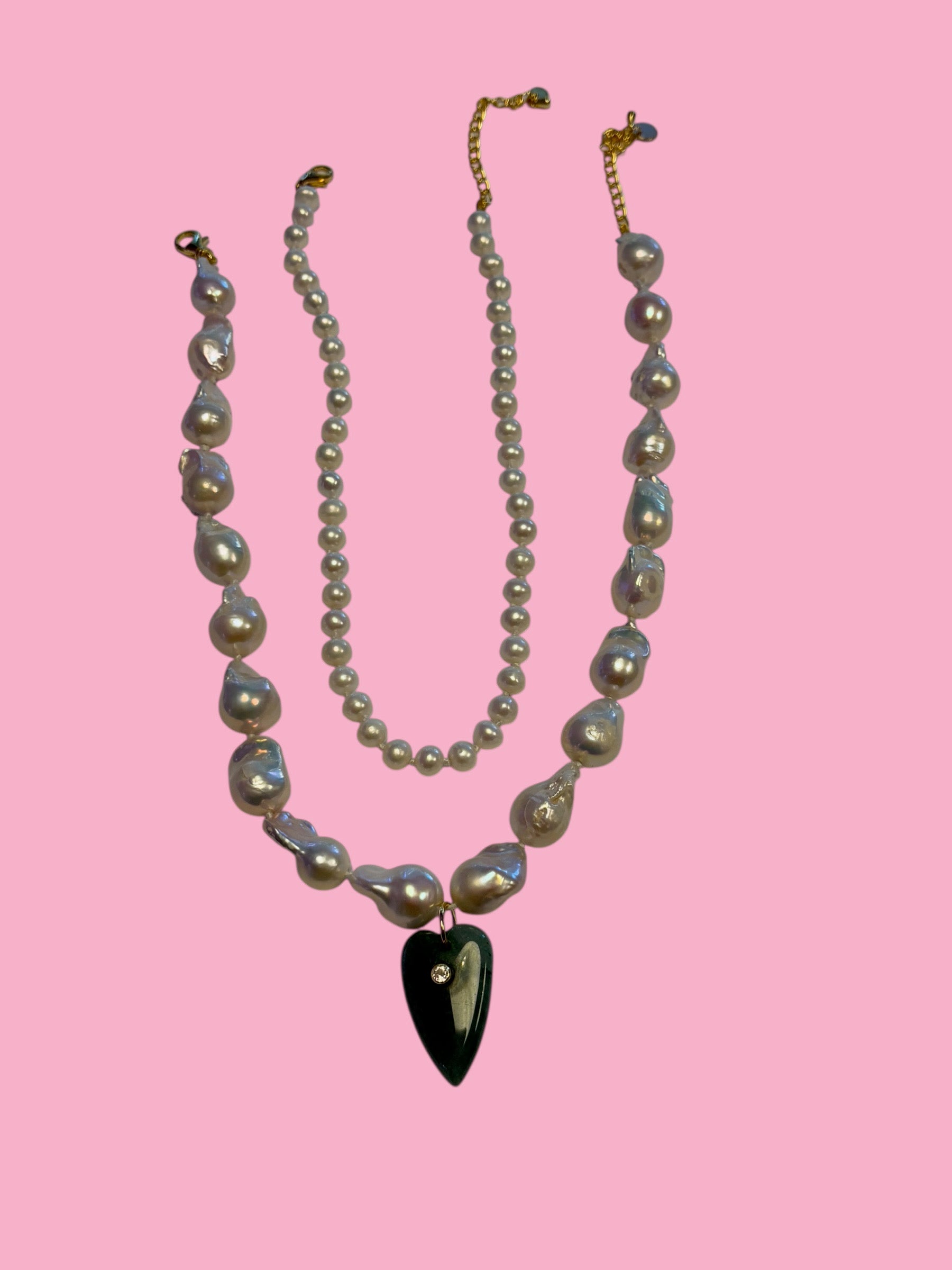 Collana JAIPUR - Perle barocche e pendente cuore avventurina verde