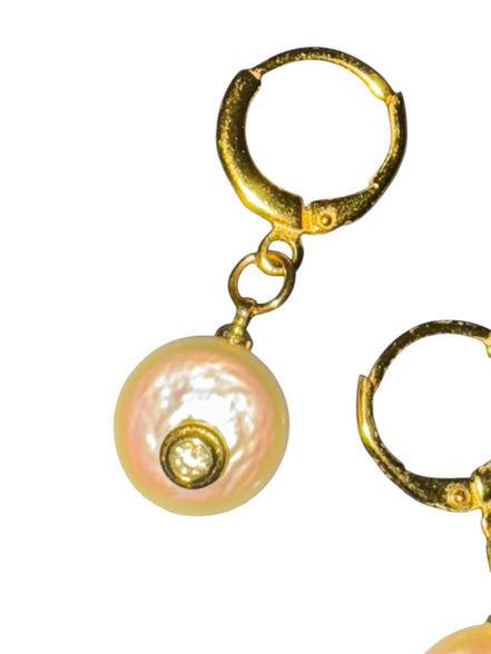 Orecchini  Collezione JAIPUR- anellina con perla piatta e zirconi incastonati