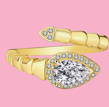 Anello Snake in Argento 925 e Moissanite Taglio Pera (1ct) regolabile