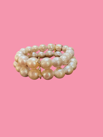 Bracciale Bisette - 2 file perle con barette argento 925 e zirconi