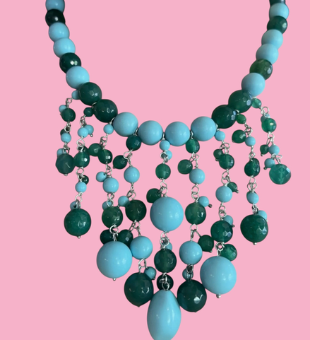 OCEANO - Collier cascata con turchese giada verde e agata verde con argento