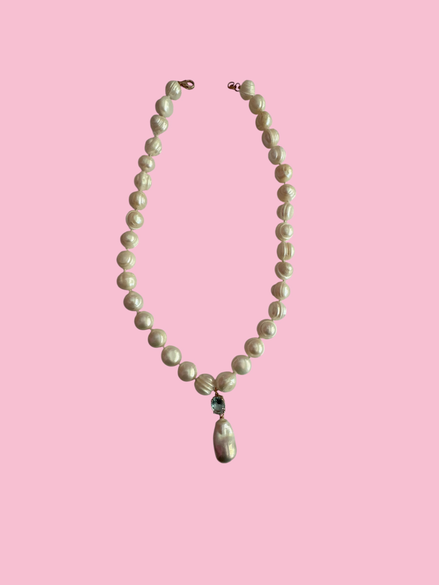 MADELAINE - Collana perle con pendente zircone azzurro