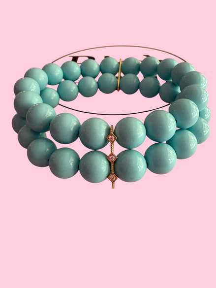 Bracciale Bisette - 2 file turchesi  con barrette argento 925 rodiato  e zirconi