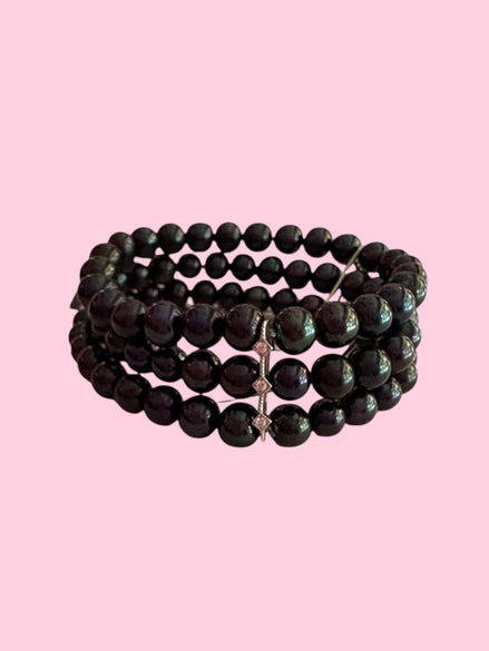 Bracciale Bisette - 3 file perle Tahiti con barrette argento 925 e zirconi