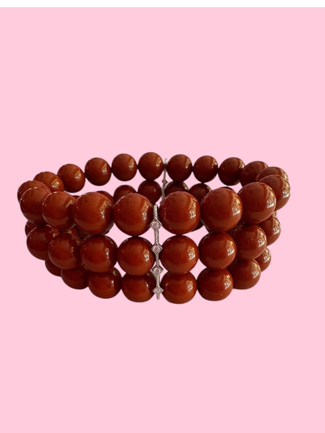 Bracciale Bisette - MEDITERRANEA 3 file corallo rosso con barrette argento 925 rodiato  e zirconi