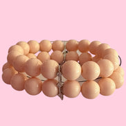 Bracciale Bisette - 2 file corallo rosa con barrette argento 925  e zirconi