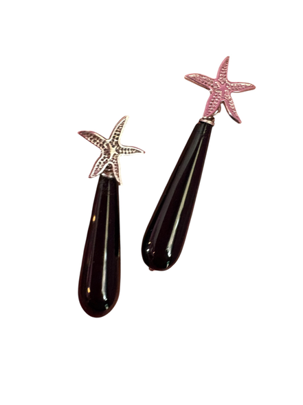 Orecchìni goccia onice liscio con stella marina argento 925