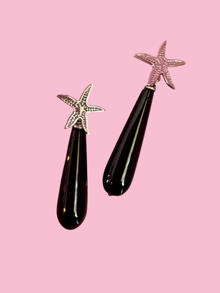 Orecchìni goccia onice liscio con stella marina argento 925