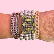 Bracciale DECO - 4 fili perle grey con chiusura gioiello argento 925 peridoto zirconi