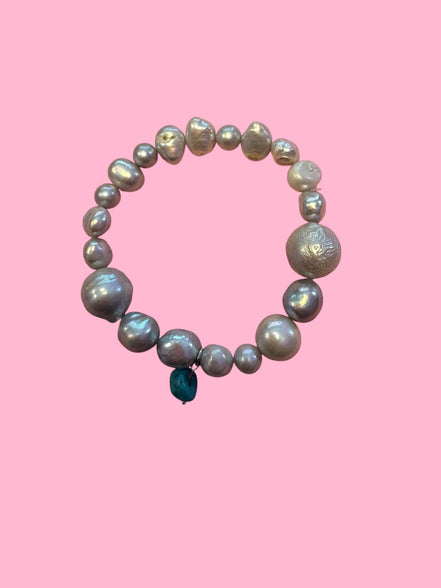 Bracciale Bisette -  perle coltivate  grey charm aulite