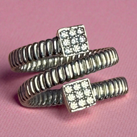 Anello TUBOGAS CARRE'  argento 925 con zirconi