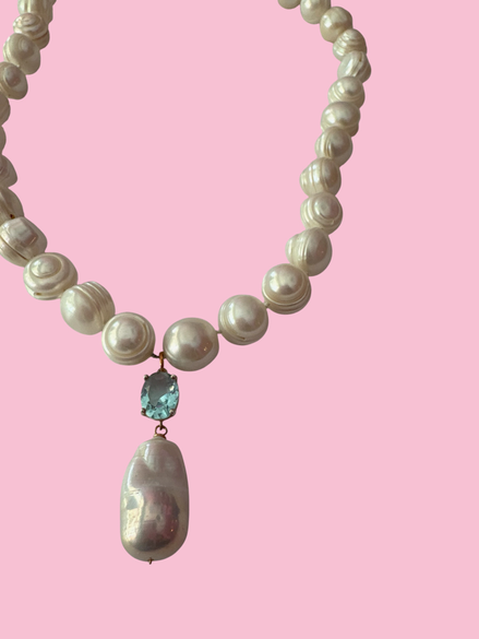 MADELEINE - Collana perle 1.2 con pendente zircone azzurro