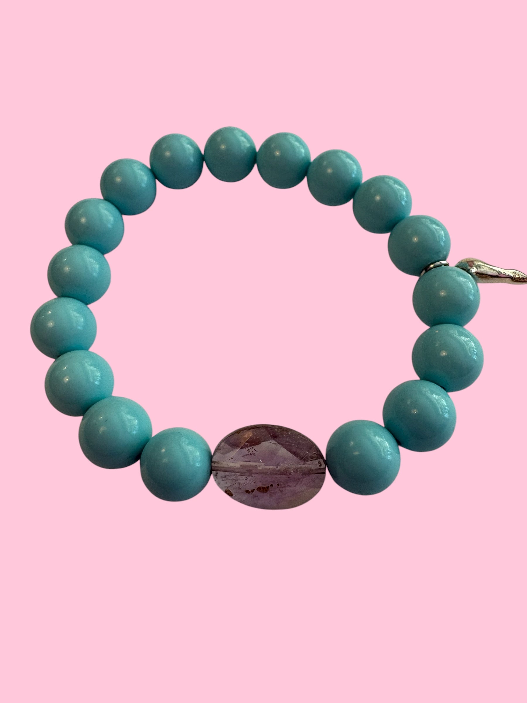 Bracciale Bisette - turchese  con ametista lilla e delfino