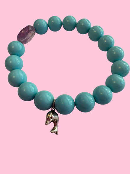 Bracciale Bisette - turchese  con ametista lilla e delfino