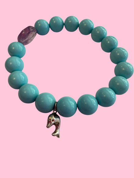 Bracciale Bisette - turchese  con ametista lilla e delfino