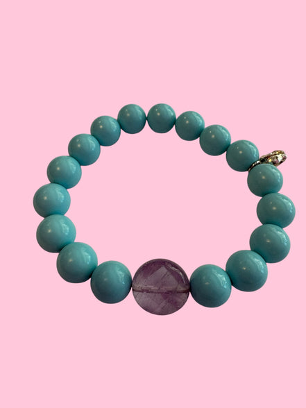 Bracciale Bisette - OCEANO turchese  con ametista e delfino