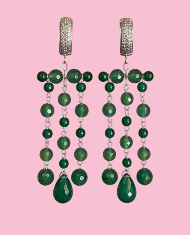 Chandelier - Orecchini con cascata di agata verde