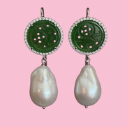 Orecchini  PERLE -perle barocche con giada burma verde